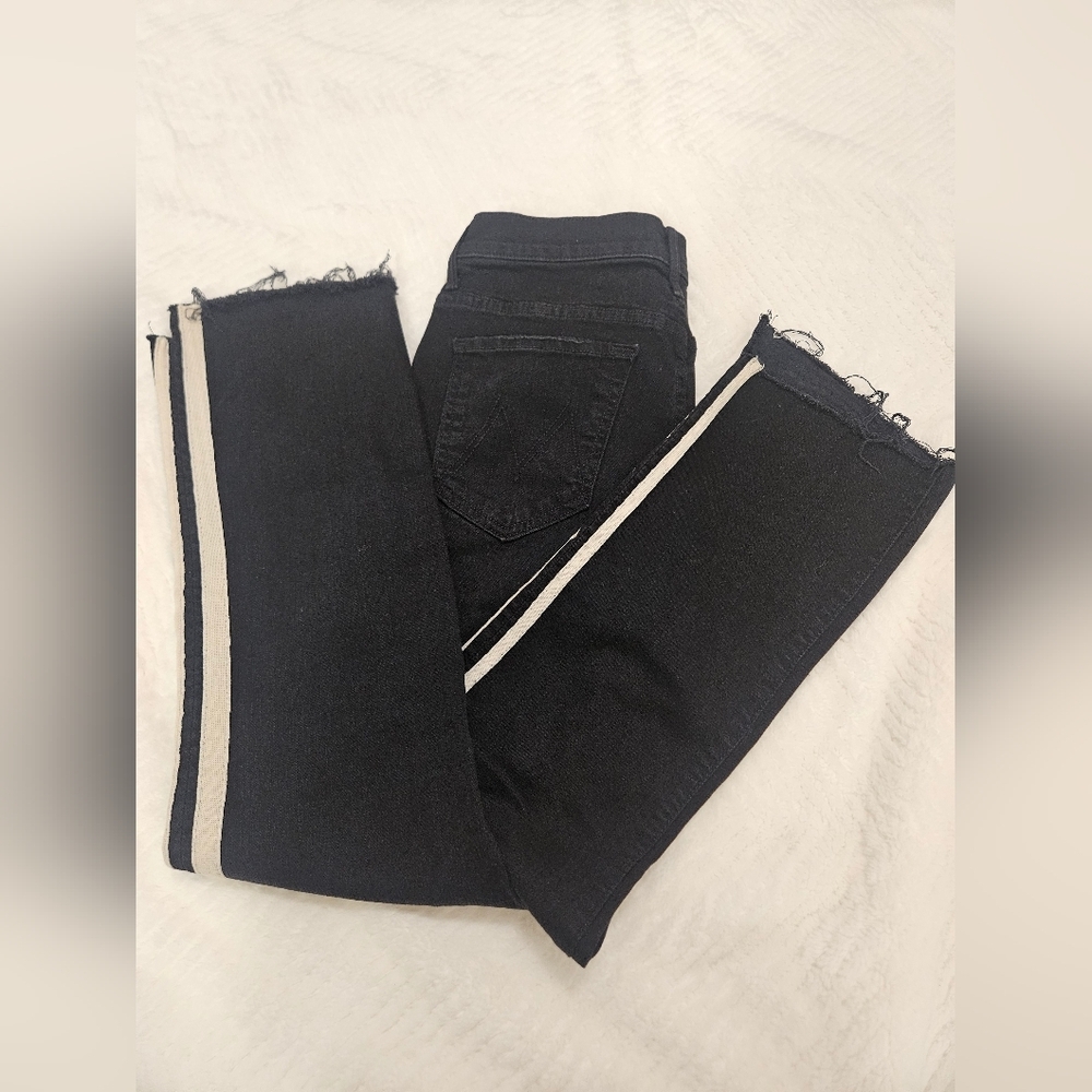 Mother Insider Striped Crop Step-Hem Fray Jeans In Guilty Racer Size 28 - Picture 7 of 16